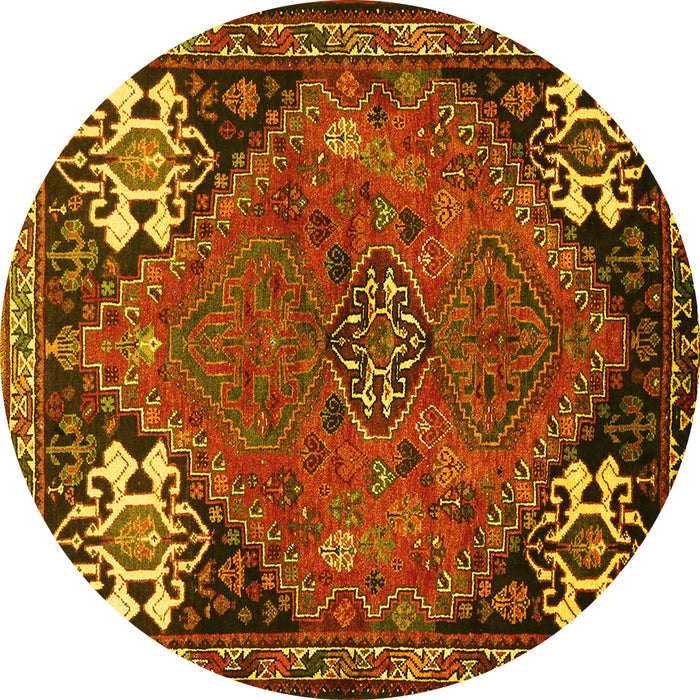 Round Persian Yellow Traditional Rug, tr907yw