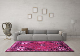 Machine Washable Persian Pink Traditional Rug in a Living Room, wshtr907pnk