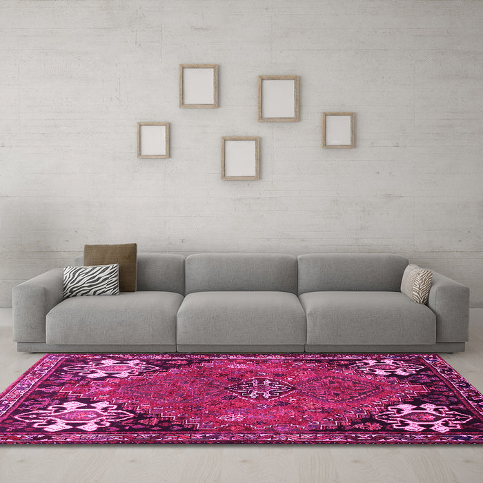 Machine Washable Persian Pink Traditional Rug in a Living Room, wshtr907pnk
