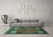 Machine Washable Persian Turquoise Traditional Area Rugs in a Living Room,, wshtr907turq