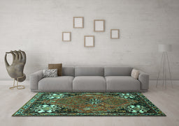 Machine Washable Persian Turquoise Traditional Area Rugs in a Living Room,, wshtr907turq