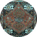 Round Machine Washable Persian Light Blue Traditional Rug, wshtr907lblu