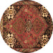 Round Machine Washable Persian Brown Traditional Rug, wshtr907brn