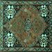 Square Machine Washable Persian Turquoise Traditional Area Rugs, wshtr907turq