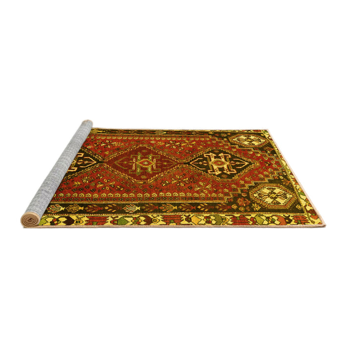 Sideview of Machine Washable Persian Yellow Traditional Rug, wshtr908yw