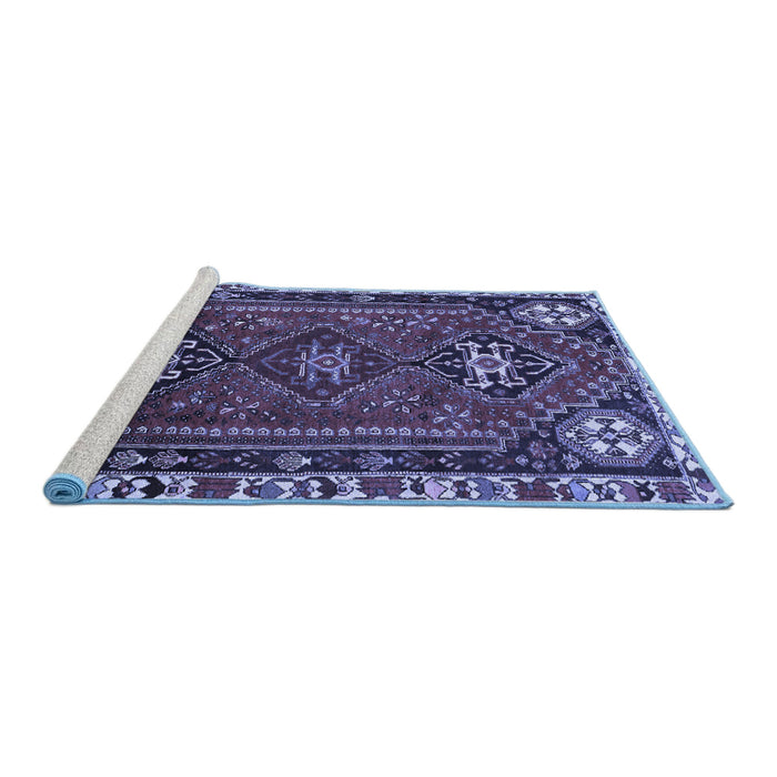 Sideview of Machine Washable Persian Blue Traditional Rug, wshtr908blu
