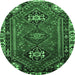 Round Machine Washable Persian Emerald Green Traditional Area Rugs, wshtr908emgrn