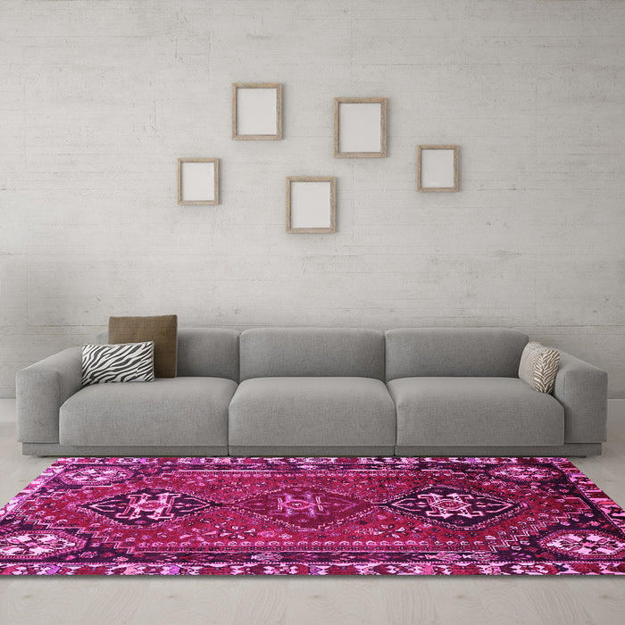 Machine Washable Persian Pink Traditional Rug in a Living Room, wshtr908pnk
