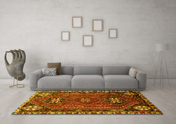 Machine Washable Persian Yellow Traditional Rug in a Living Room, wshtr908yw