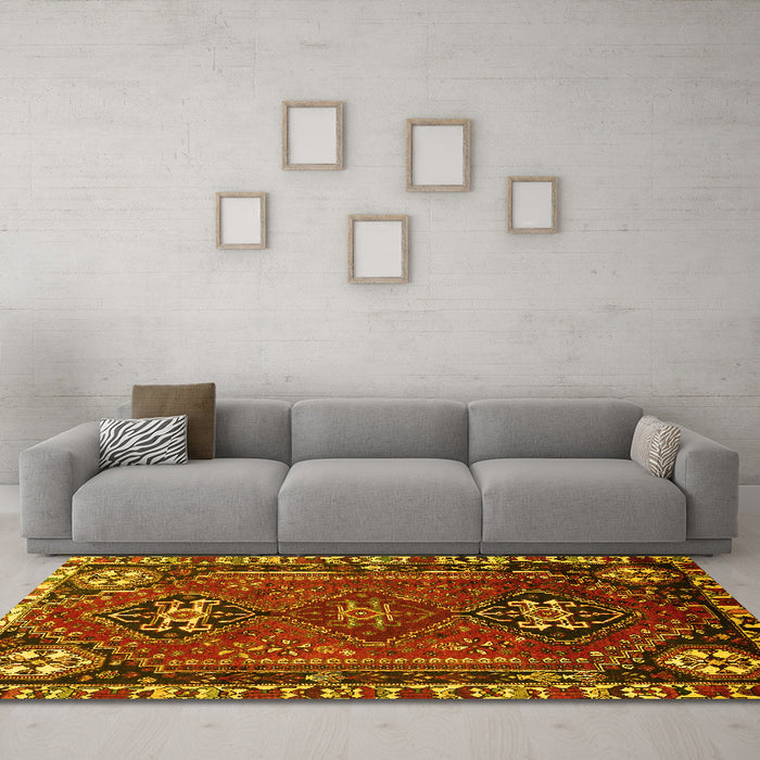 Machine Washable Persian Yellow Traditional Rug in a Living Room, wshtr908yw
