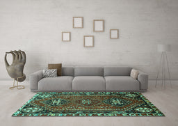 Machine Washable Persian Turquoise Traditional Area Rugs in a Living Room,, wshtr908turq