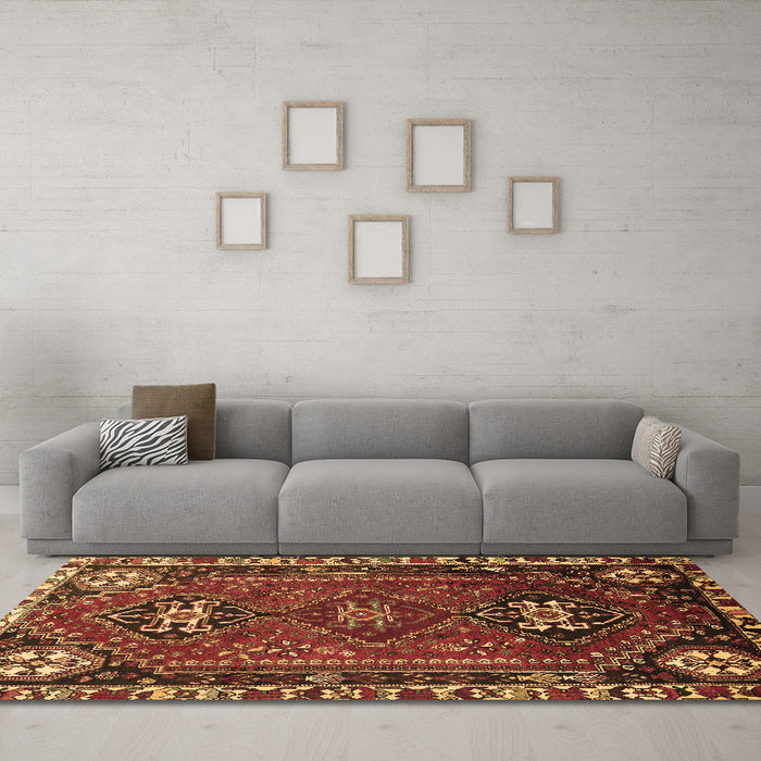 Machine Washable Persian Brown Traditional Rug in a Living Room,, wshtr908brn