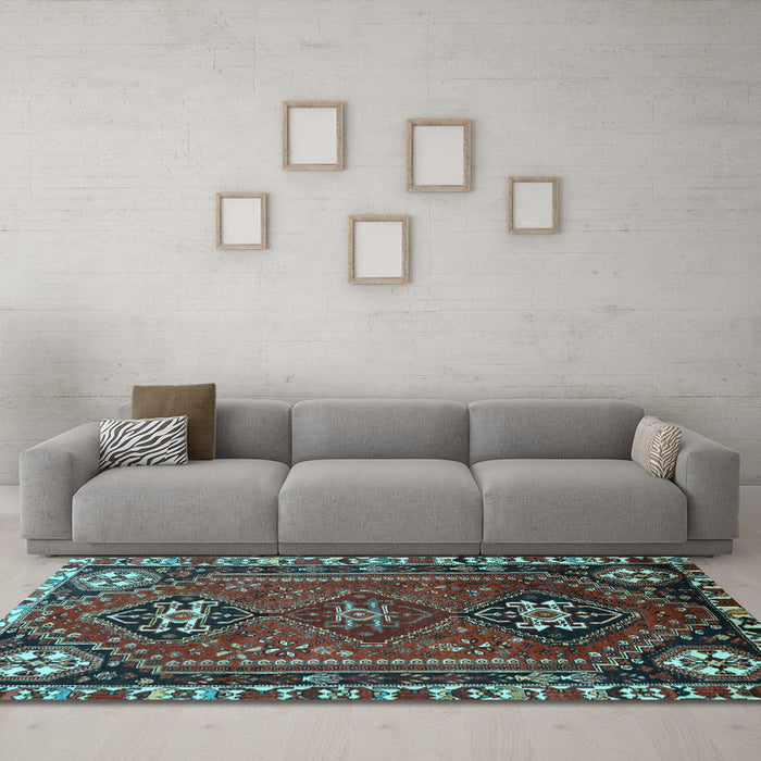 Machine Washable Persian Light Blue Traditional Rug in a Living Room, wshtr908lblu