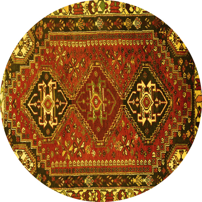 Round Persian Yellow Traditional Rug, tr908yw