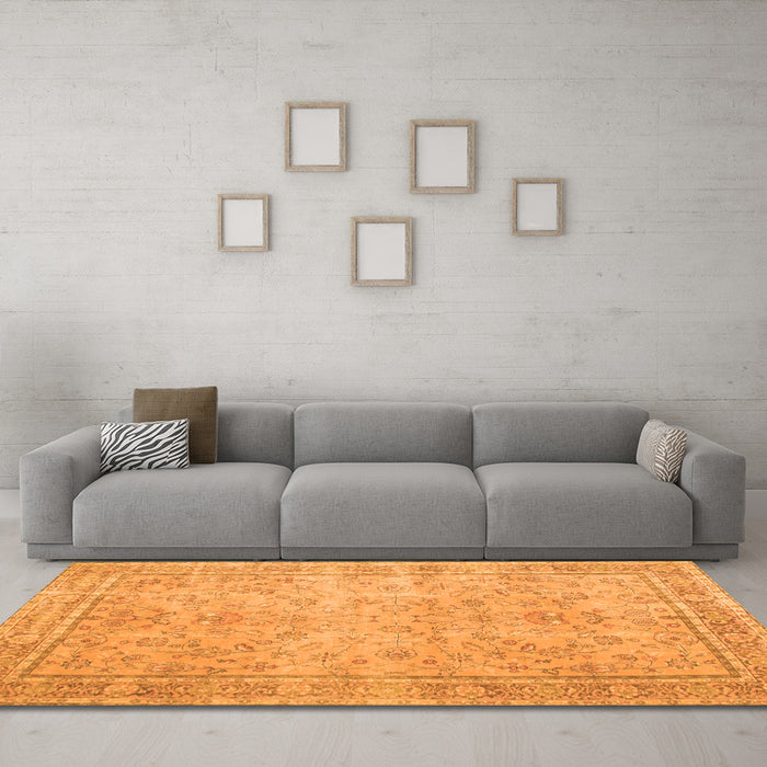 Machine Washable Persian Orange Traditional Area Rugs in a Living Room, wshtr909org