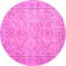 Round Persian Pink Traditional Rug, tr909pnk