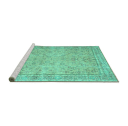 Sideview of Machine Washable Persian Turquoise Traditional Area Rugs, wshtr909turq