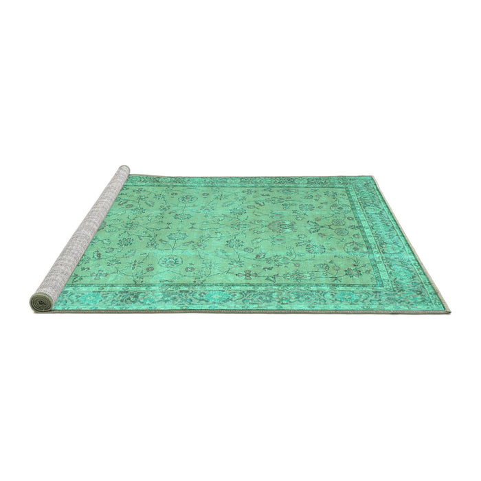 Sideview of Machine Washable Persian Turquoise Traditional Area Rugs, wshtr909turq