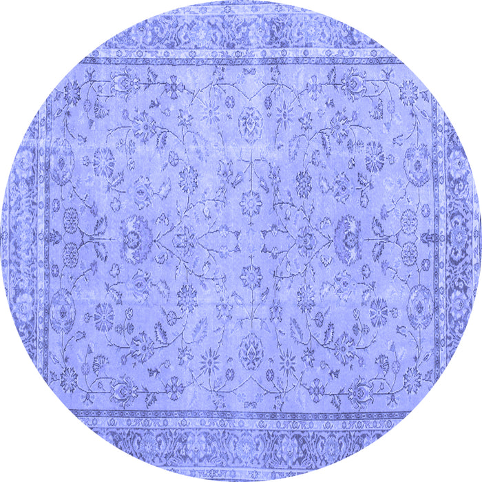 Round Machine Washable Persian Blue Traditional Rug, wshtr909blu