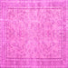 Square Machine Washable Persian Pink Traditional Rug, wshtr909pnk