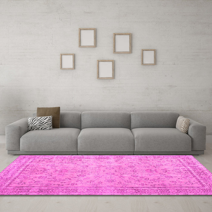 Machine Washable Persian Pink Traditional Rug in a Living Room, wshtr909pnk