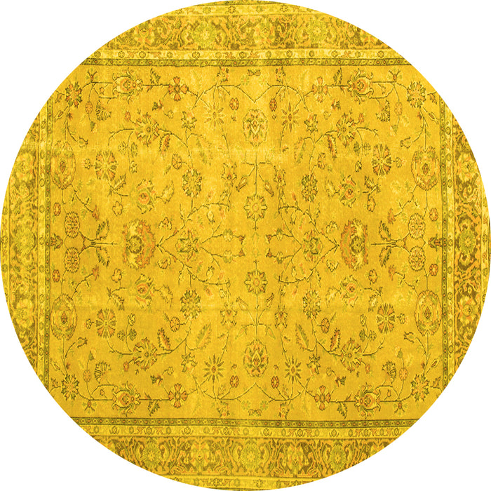 Round Machine Washable Persian Yellow Traditional Rug, wshtr909yw