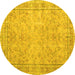 Round Machine Washable Persian Yellow Traditional Rug, wshtr909yw