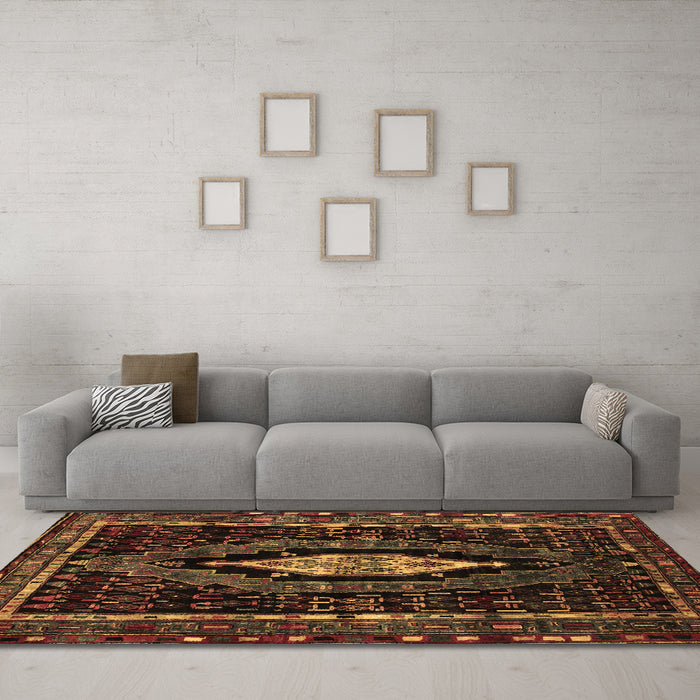 Machine Washable Persian Brown Traditional Rug in a Living Room,, wshtr90brn