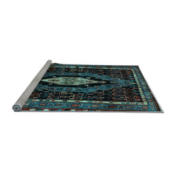 Sideview of Machine Washable Persian Light Blue Traditional Rug, wshtr90lblu