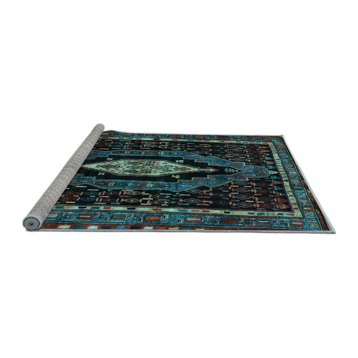 Sideview of Machine Washable Persian Light Blue Traditional Rug, wshtr90lblu