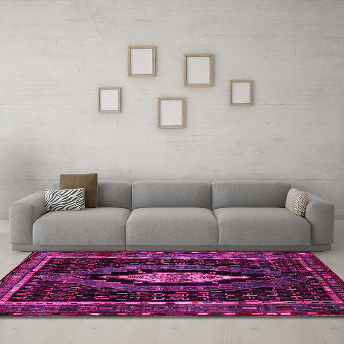Machine Washable Persian Pink Traditional Rug in a Living Room, wshtr90pnk