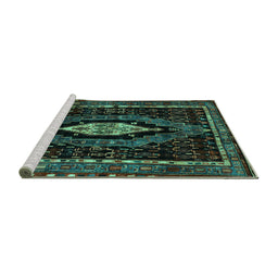 Sideview of Machine Washable Persian Turquoise Traditional Area Rugs, wshtr90turq