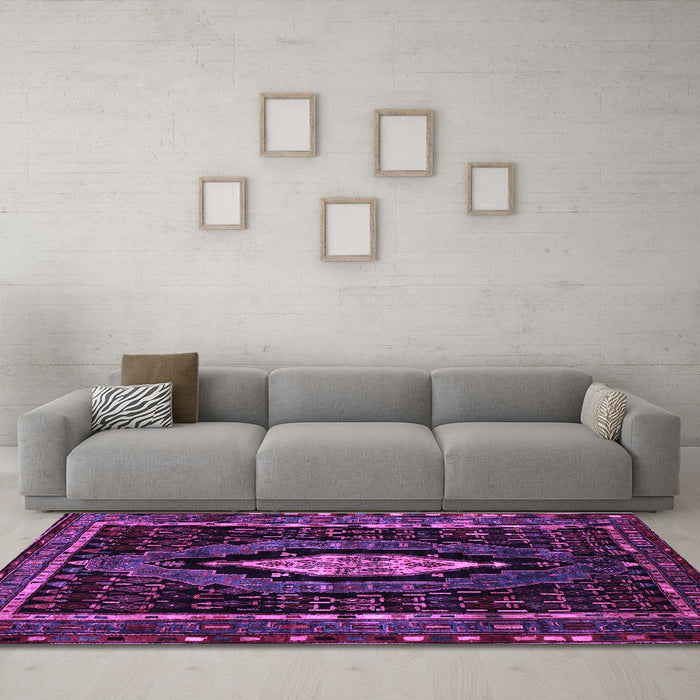 Machine Washable Persian Purple Traditional Area Rugs in a Living Room, wshtr90pur