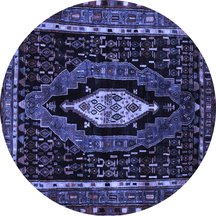 Round Machine Washable Persian Blue Traditional Rug, wshtr90blu