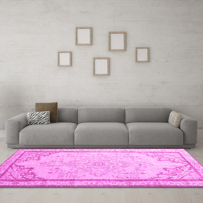 Machine Washable Persian Pink Traditional Rug in a Living Room, wshtr910pnk