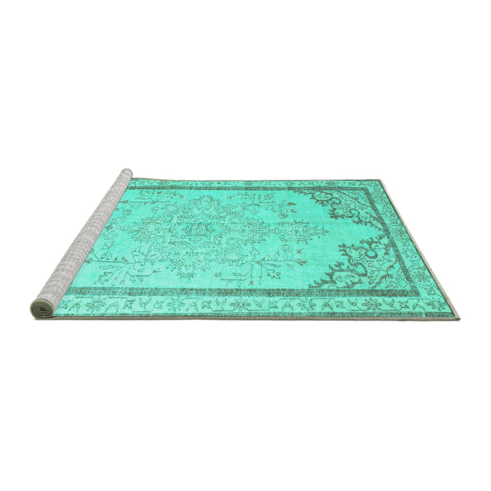 Sideview of Machine Washable Persian Turquoise Traditional Area Rugs, wshtr910turq