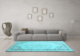 Machine Washable Persian Light Blue Traditional Rug in a Living Room, wshtr910lblu