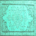 Square Machine Washable Persian Turquoise Traditional Area Rugs, wshtr910turq