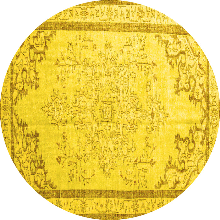 Round Machine Washable Persian Yellow Traditional Rug, wshtr910yw