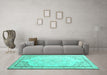 Machine Washable Persian Turquoise Traditional Area Rugs in a Living Room,, wshtr910turq