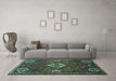 Machine Washable Persian Turquoise Traditional Area Rugs in a Living Room,, wshtr911turq