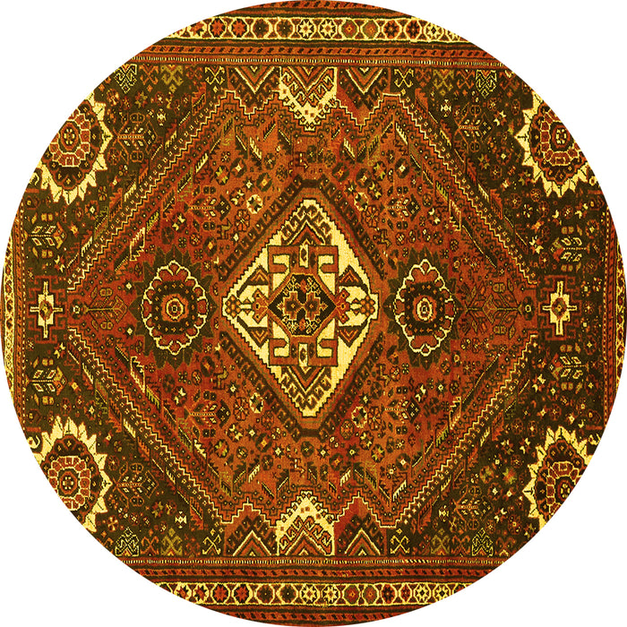 Round Machine Washable Persian Yellow Traditional Rug, wshtr911yw