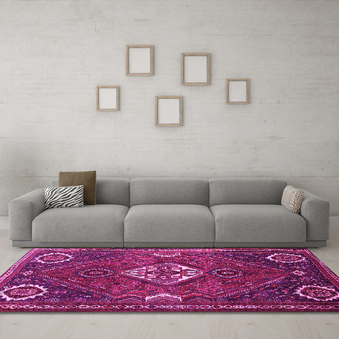 Machine Washable Persian Pink Traditional Rug in a Living Room, wshtr911pnk