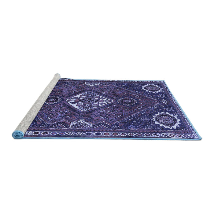 Sideview of Machine Washable Persian Blue Traditional Rug, wshtr911blu