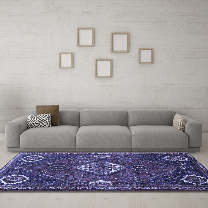 Machine Washable Persian Blue Traditional Rug in a Living Room, wshtr911blu