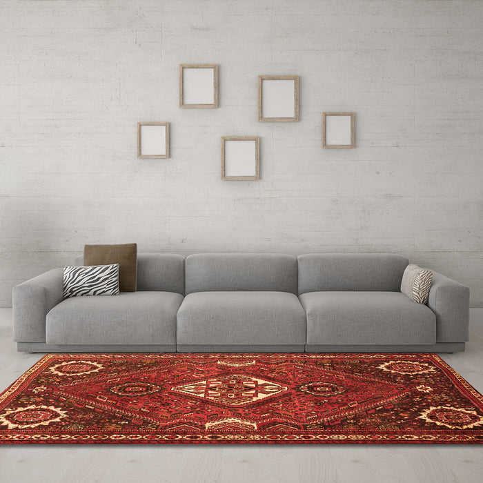 Machine Washable Persian Orange Traditional Area Rugs in a Living Room, wshtr911org