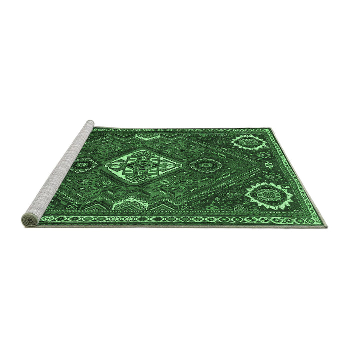 Sideview of Machine Washable Persian Emerald Green Traditional Area Rugs, wshtr911emgrn