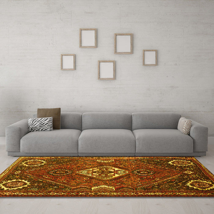 Machine Washable Persian Yellow Traditional Rug in a Living Room, wshtr911yw