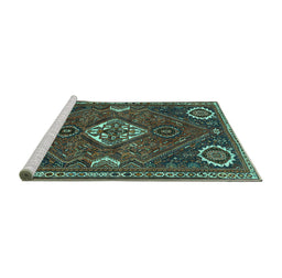 Sideview of Machine Washable Persian Turquoise Traditional Area Rugs, wshtr911turq