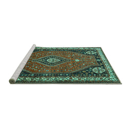 Sideview of Machine Washable Persian Turquoise Traditional Area Rugs, wshtr912turq